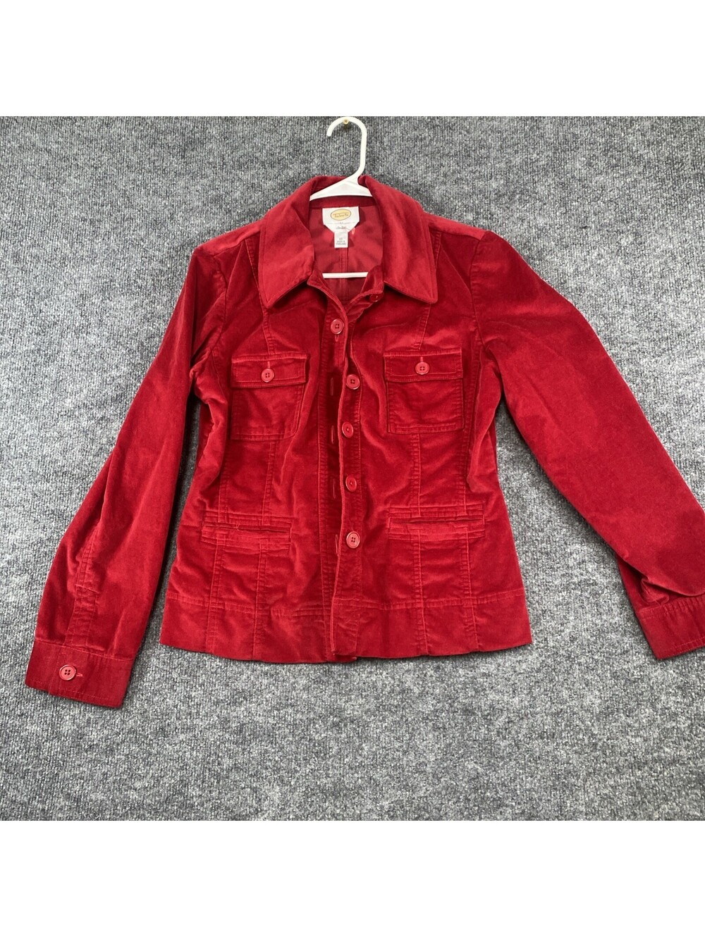 Talbots Jacket Size 10 Red Stretch Cotton Lightweight Pockets Cargo Barn AD